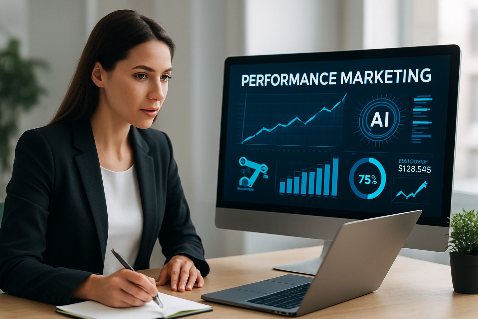 Performance marketing com IA em 2026, painel de dados, automação e crescimento de receita