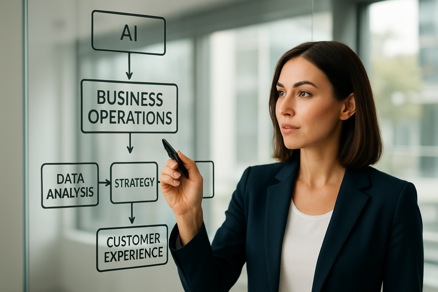 Diagrama de estruturação de operações comerciais com IA em empresas brasileiras 2026