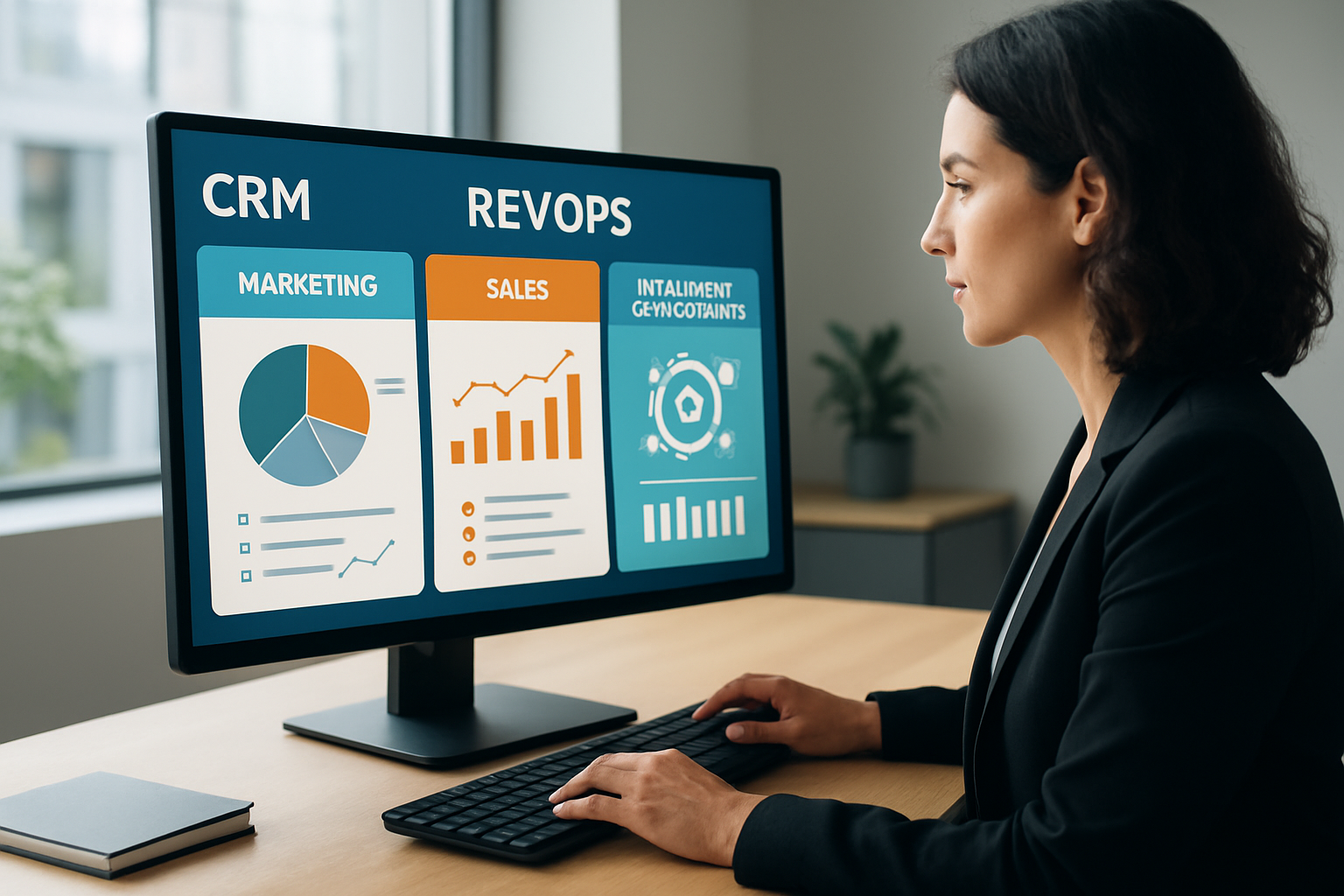 Painel de revops com crm integrando marketing, vendas e automação inteligente em 2026