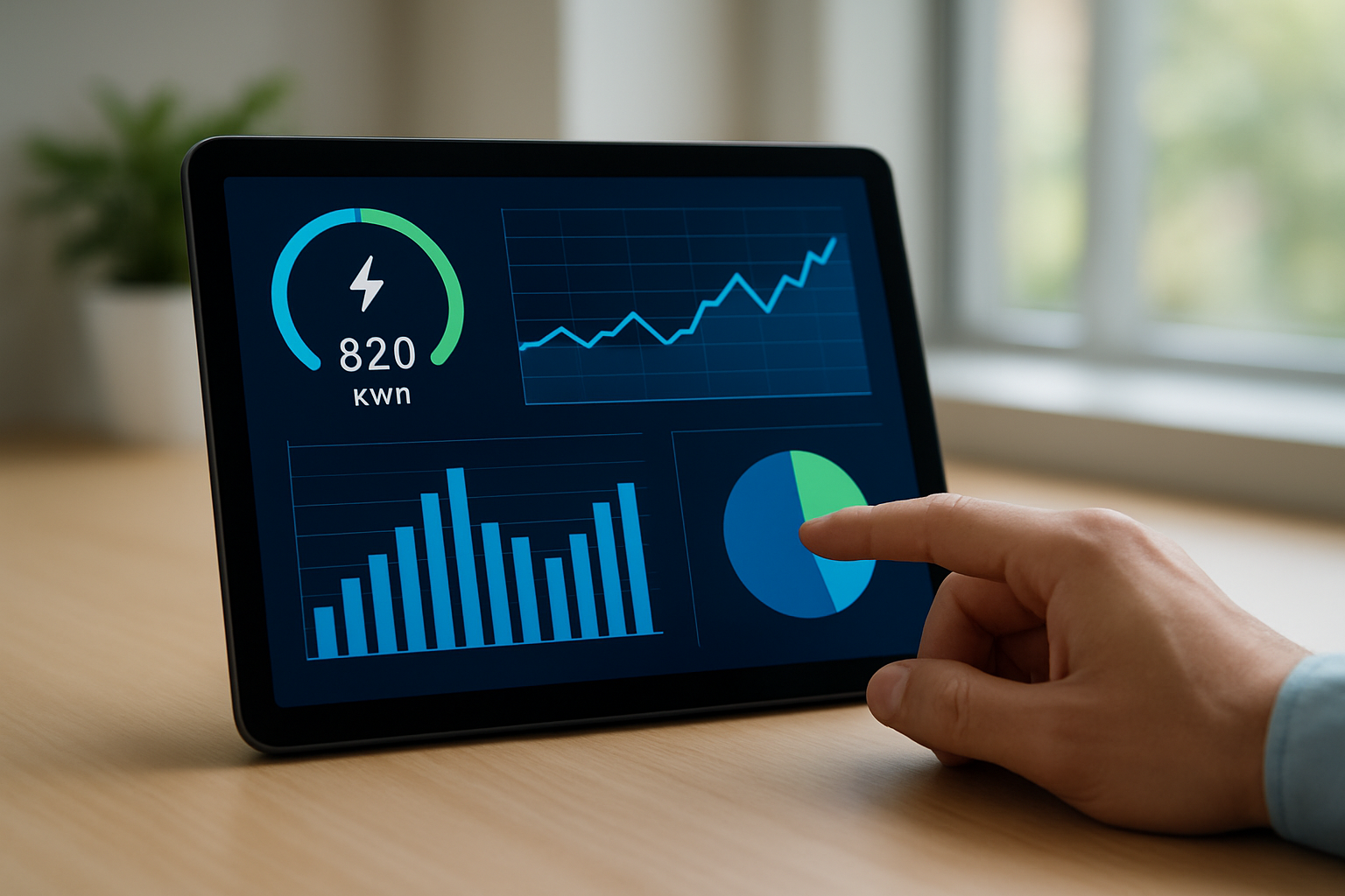 Painel digital com gráficos de consumo e análise mostrando como funciona monitoramento de consumo elétrico
