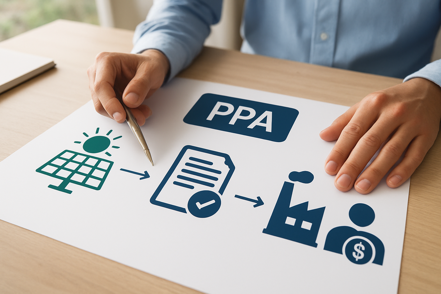 diagrama explicativo sobre PPA energia como funciona e etapas do contrato