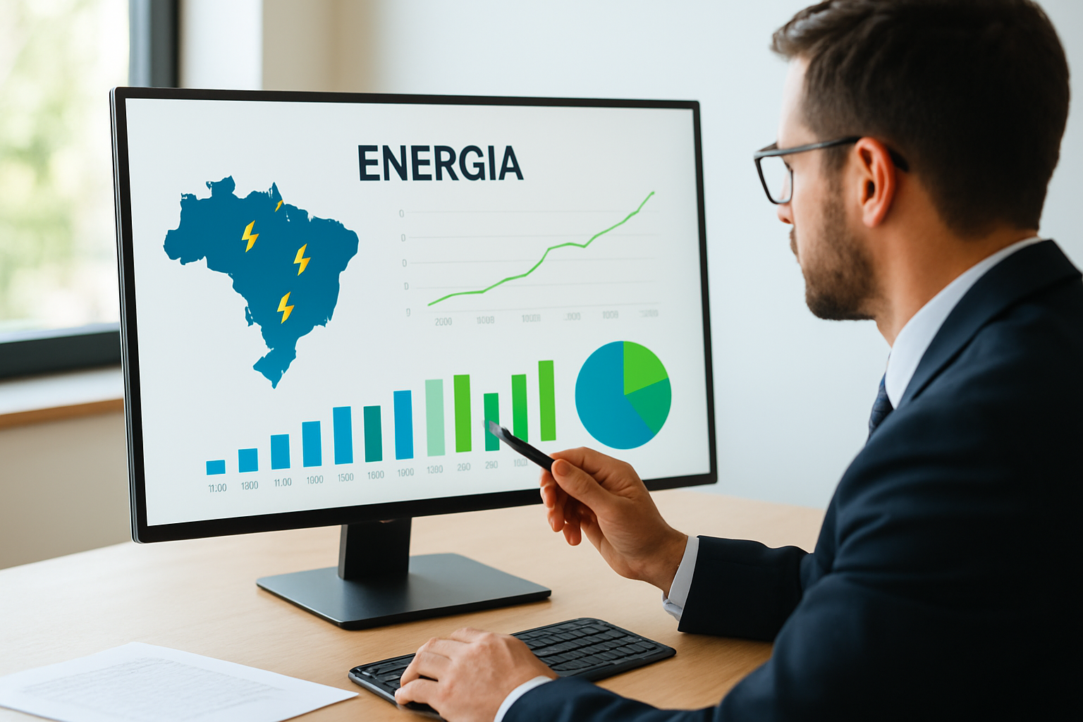 painel de controle e gráficos sobre comercialização de energia no Brasil com contratos e metas 2026