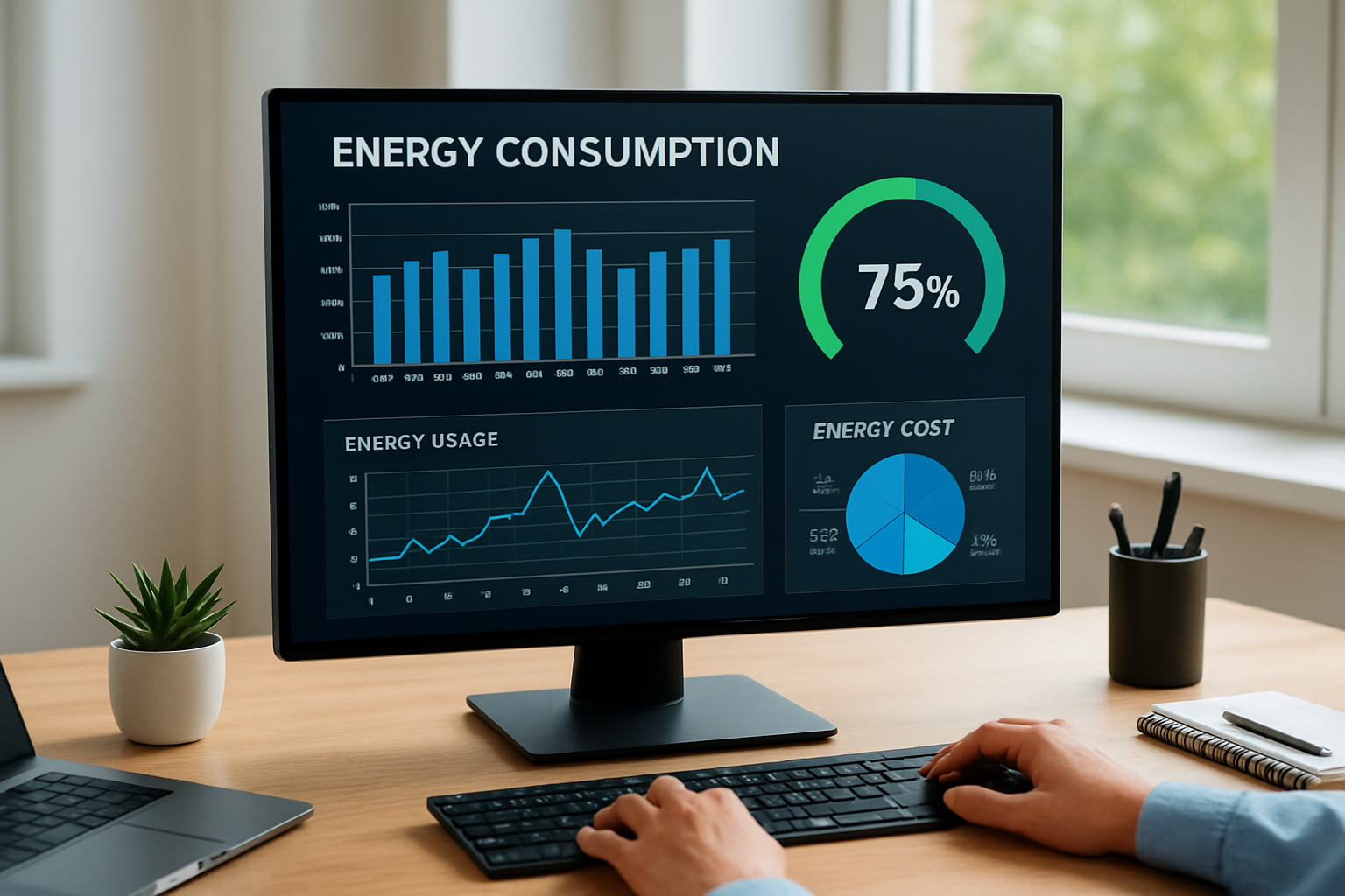 painel com gráficos de monitoramento de consumo elétrico e dashboards analytics
