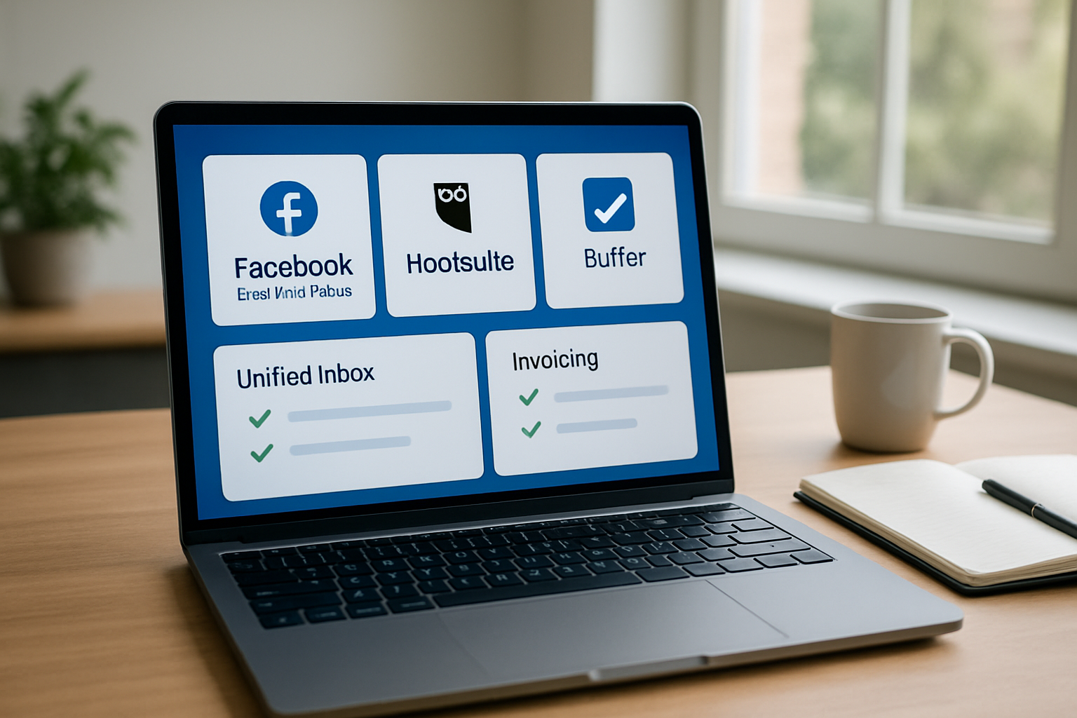 dashboard overview comparing Facebook Business Suite alternatives with unified inbox and invoicing features