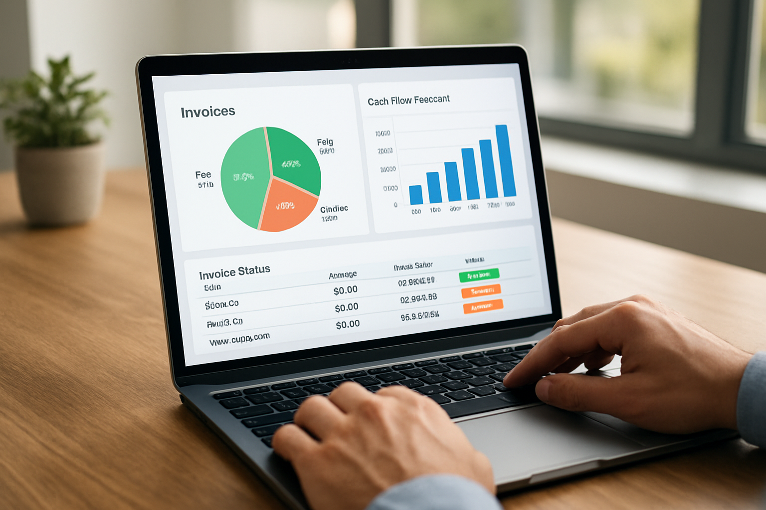 dashboard showing invoice statuses and cash flow forecast for