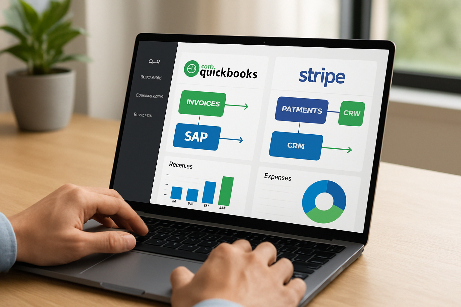 Dashboard showing QuickBooks and Stripe integrations workflow for small businesses 2026