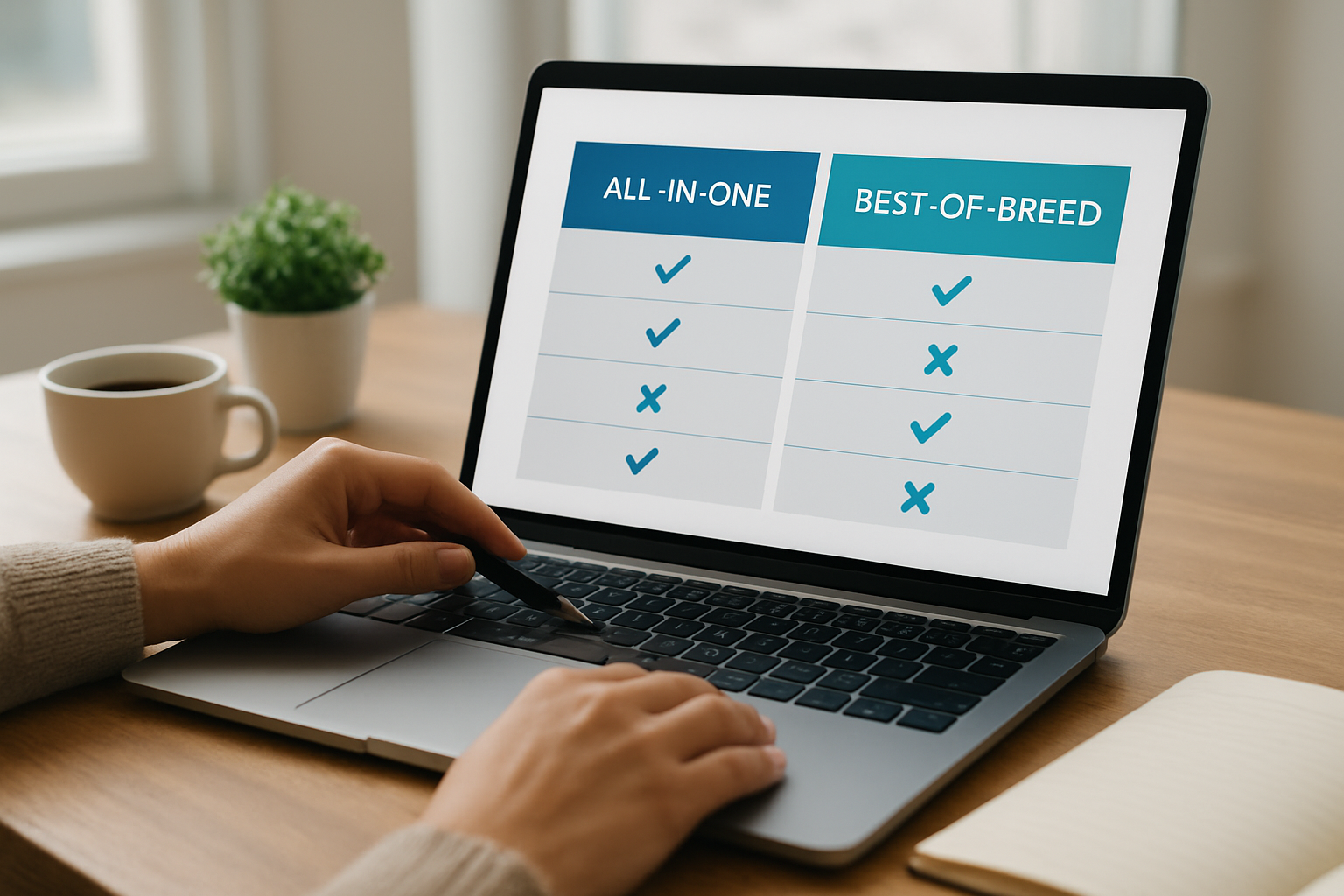 comparison chart showing all-in-one vs best-of-breed for small business software in 2026
