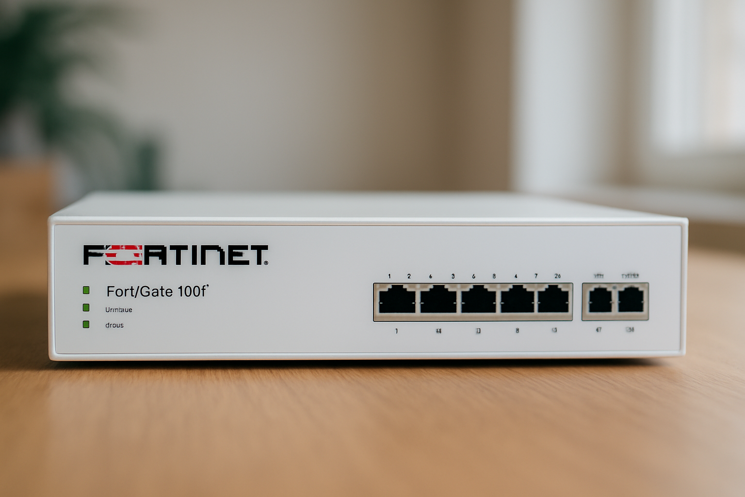 visão frontal de firewall FortiGate 100F com foco em licenca fortigate 100f |