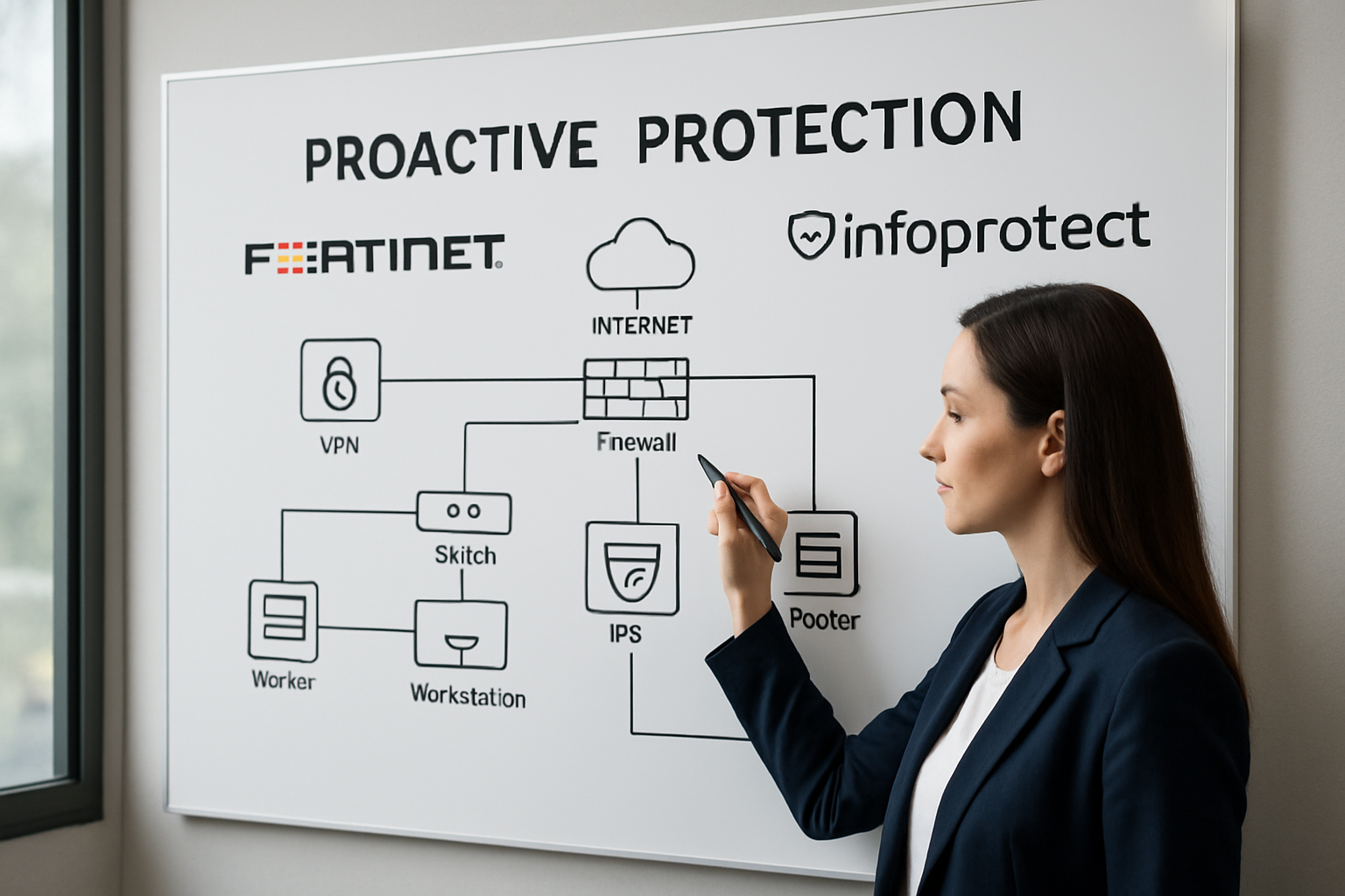 diagrama de arquitetura de proteção proativa com Fortinet e Infoprotect