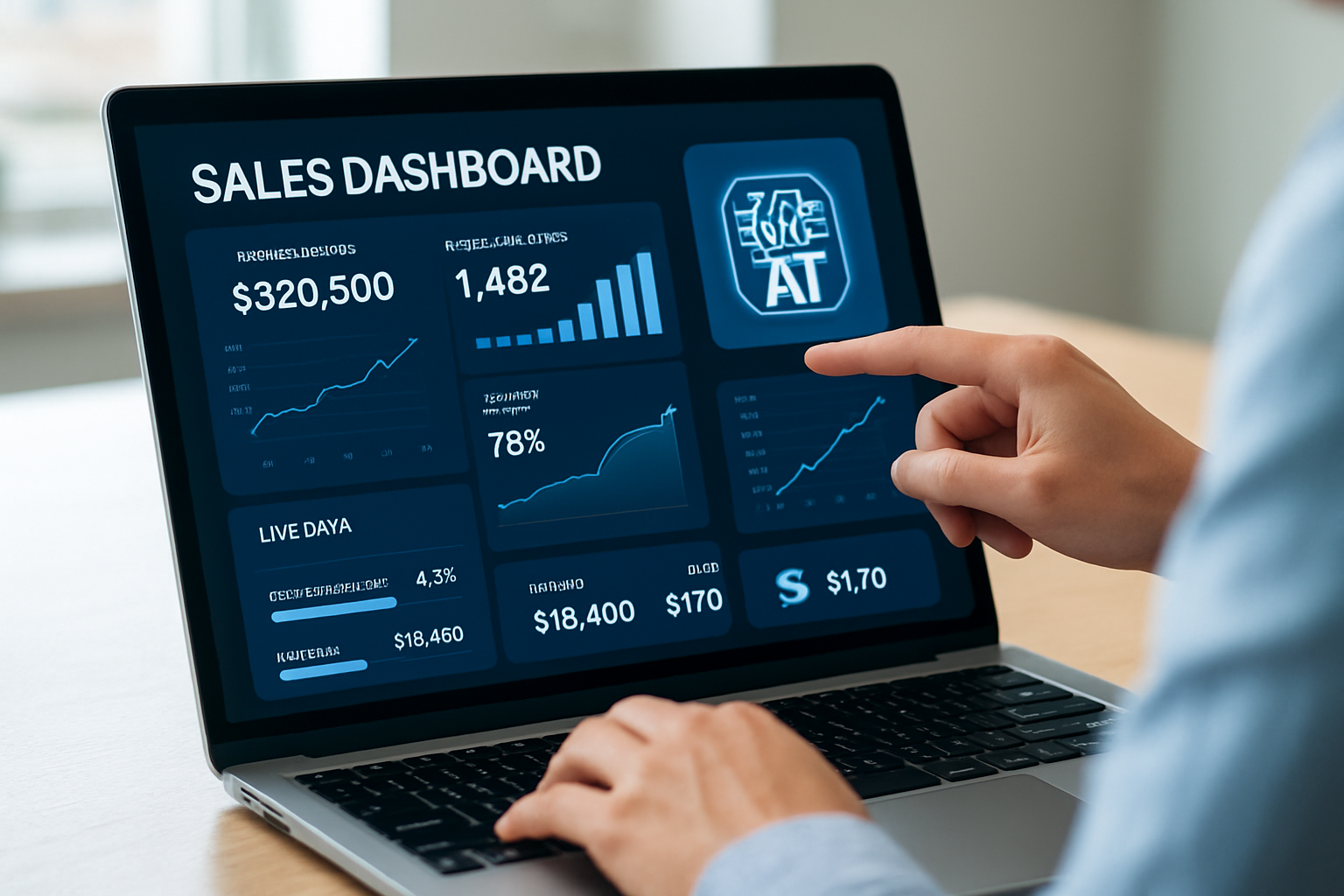 Dashboard de vendas com IA integrada ao CRM exibindo previsões e métricas
