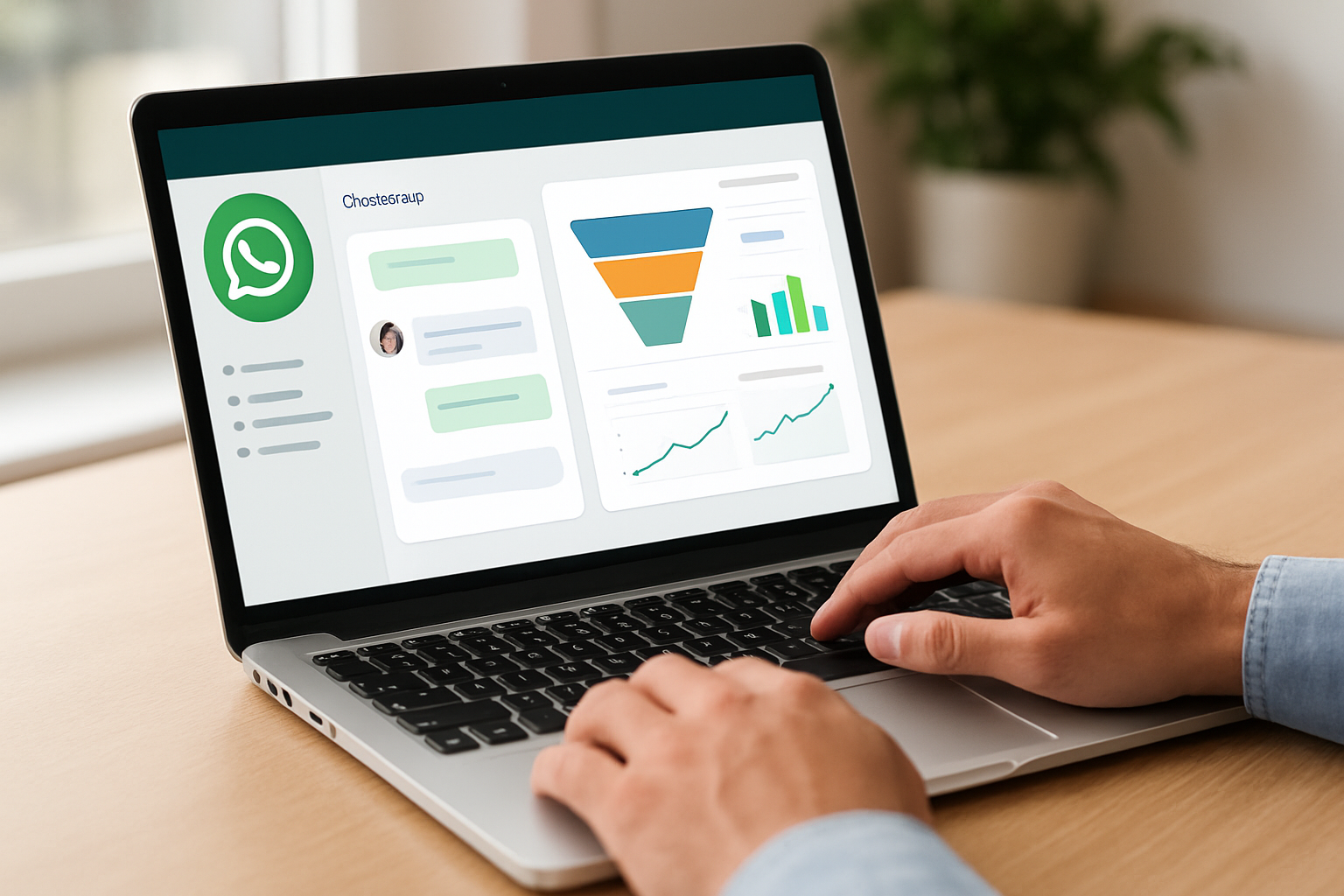 Painel de crm com ia no whatsapp exibindo conversas, funil de vendas e métricas integradas