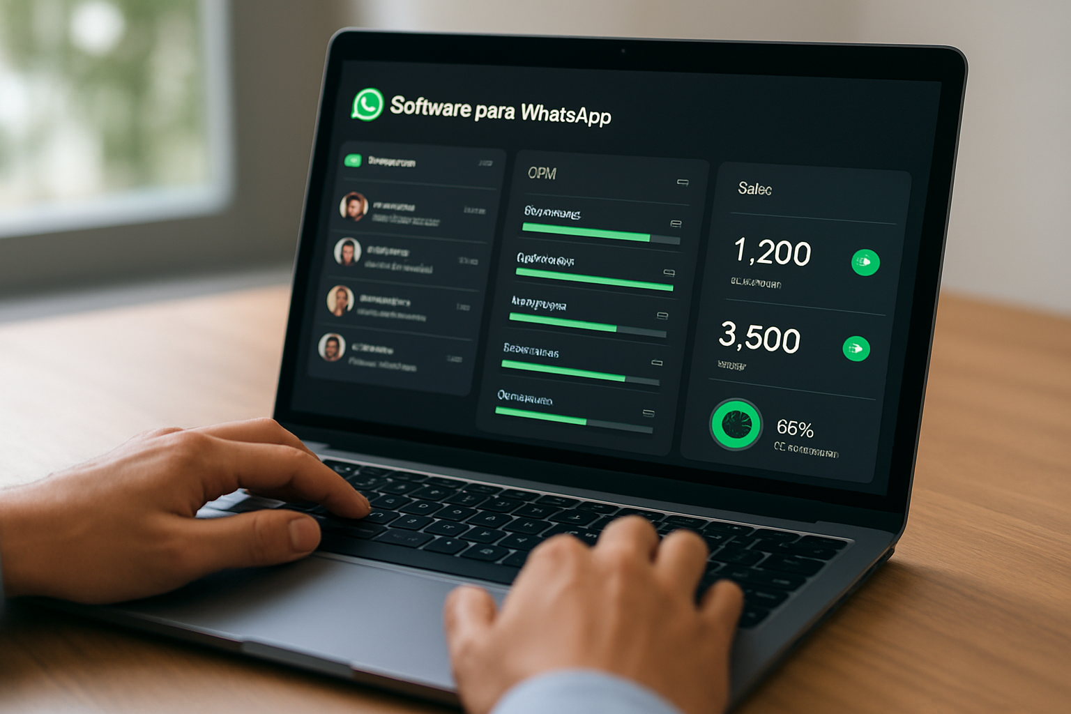 Dashboard de software para WhatsApp com IA mostrando conversas, CRM e métricas de vendas