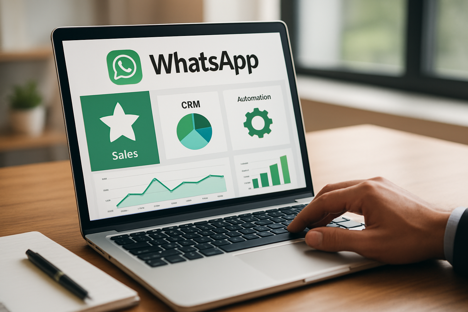 WhatsApp empresarial com dashboard de vendas, CRM integrado e automação de atendimento em 2026