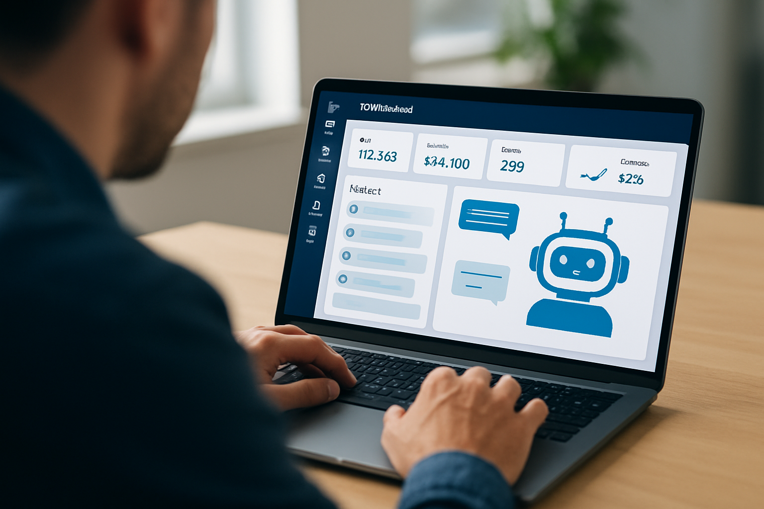 Chatbot com IA em dashboard de CRM para vendas, atendimento e automação