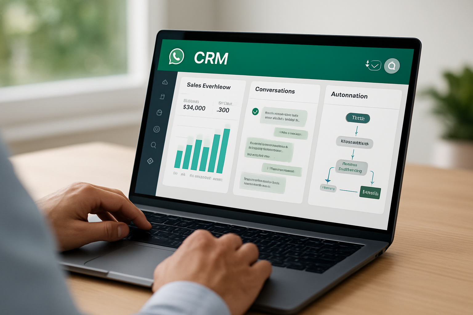 Plataforma CRM WhatsApp com IA em 2026 mostrando dashboard de vendas, conversas e automação