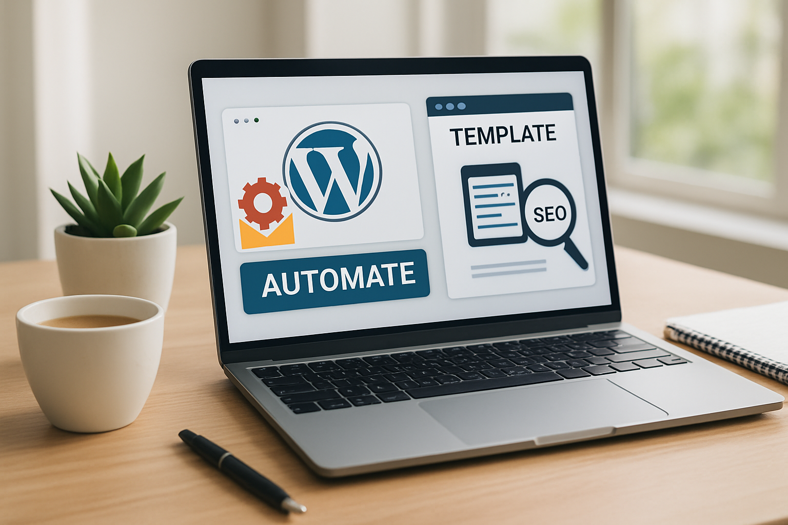 capa explicativa como automatizar posts do WordPress com templates e SEO 2026