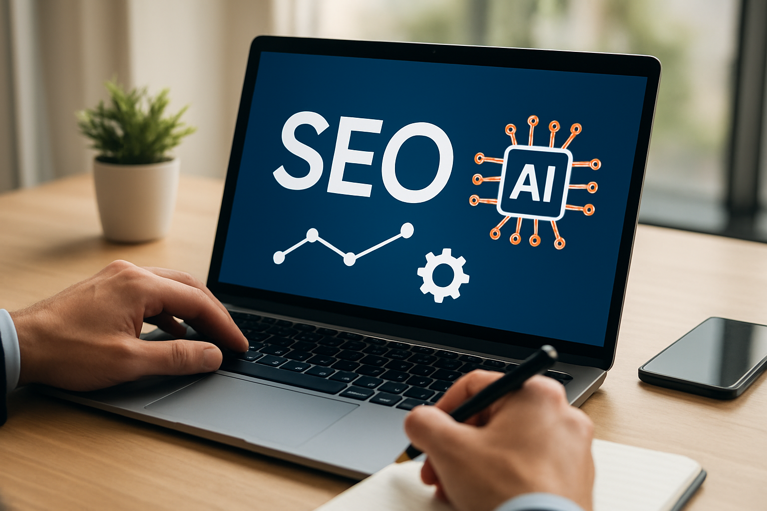 Capa sobre conteúdo SEO automático por IA com estratégia de SEO e automação
