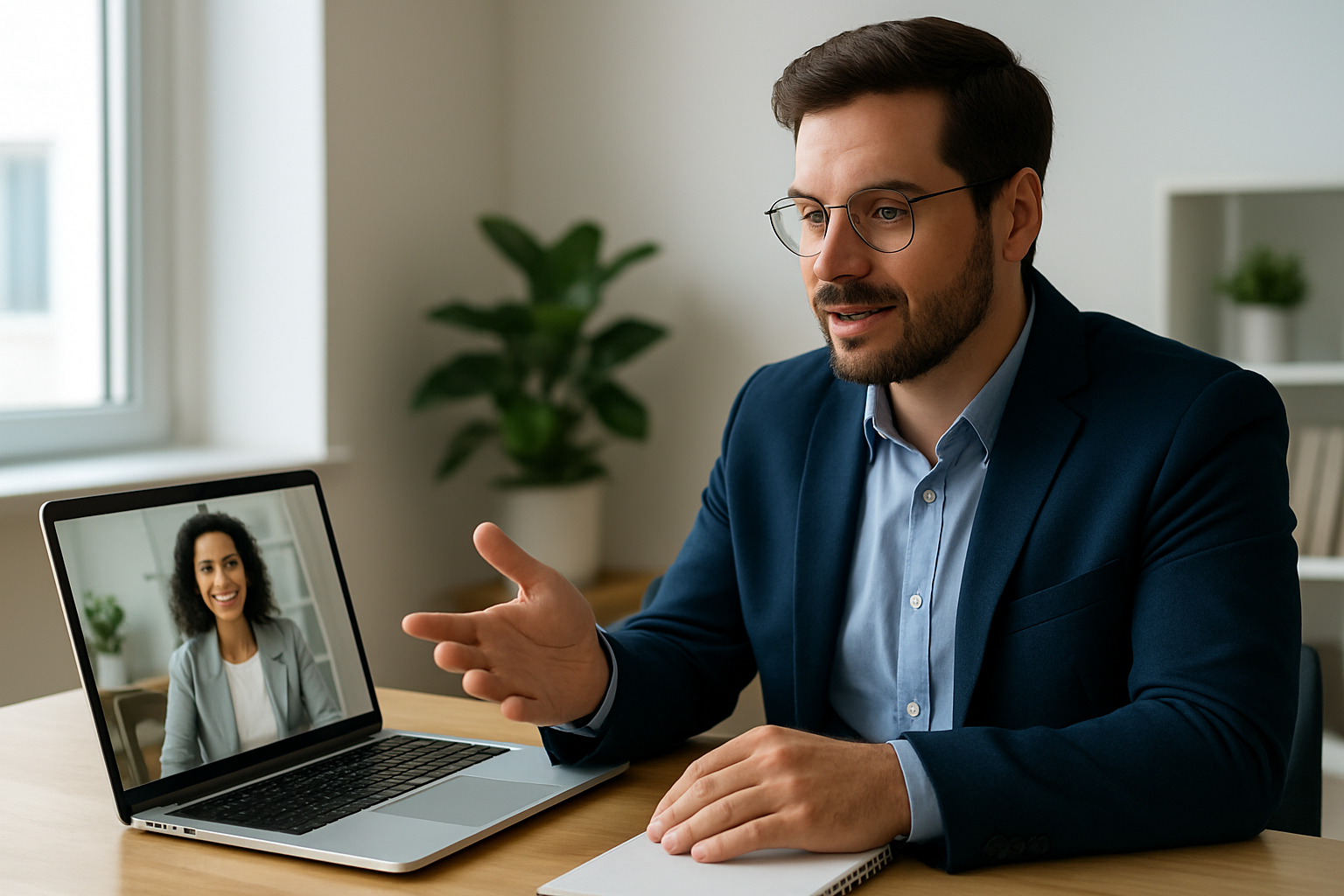 Melhores mentorias online para gestores em 2026 com líder em reunião virtual e notebook aberto
